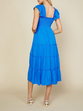 Load image into Gallery viewer, skies are blue: flutter sleeve smocked bodice midi dress - vivid blue
