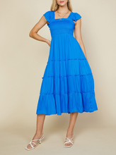 Load image into Gallery viewer, skies are blue: flutter sleeve smocked bodice midi dress - vivid blue
