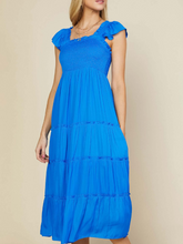 Load image into Gallery viewer, skies are blue: flutter sleeve smocked bodice midi dress - vivid blue