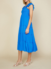 Load image into Gallery viewer, skies are blue: flutter sleeve smocked bodice midi dress - vivid blue