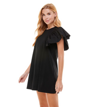 Load image into Gallery viewer, knit ruffle sleeve shirt dress - black