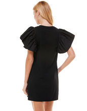 Load image into Gallery viewer, knit ruffle sleeve shirt dress - black