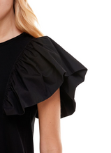 Load image into Gallery viewer, knit ruffle sleeve shirt dress - black