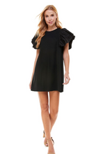Load image into Gallery viewer, knit ruffle sleeve shirt dress - black