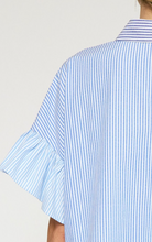 Load image into Gallery viewer, colorblock pinstripe collared mini dress - blue combo