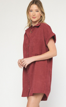 Load image into Gallery viewer, corduroy button-down mini dress - merlot