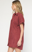 Load image into Gallery viewer, corduroy button-down mini dress - merlot