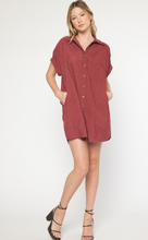 Load image into Gallery viewer, corduroy button-down mini dress - merlot