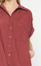 Load image into Gallery viewer, corduroy button-down mini dress - merlot