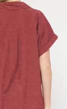 Load image into Gallery viewer, corduroy button-down mini dress - merlot