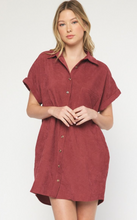 Load image into Gallery viewer, corduroy button-down mini dress - merlot
