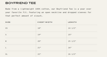 Load image into Gallery viewer, BOYFRIEND TEE SIZE GUIDE