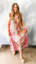 Load image into Gallery viewer, floral print square neck maxi dress - pink