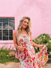 Load image into Gallery viewer, floral print square neck maxi dress - pink
