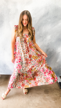 Load image into Gallery viewer, floral print square neck maxi dress - pink