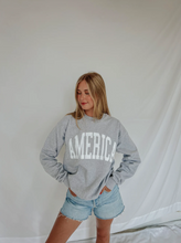 Load image into Gallery viewer, *PREORDER* friday + saturday: america collegiate sweatshirt