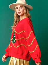 Load image into Gallery viewer, sequin christmas tree sweatshirt - red