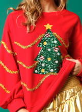 Load image into Gallery viewer, sequin christmas tree sweatshirt - red
