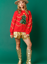 Load image into Gallery viewer, sequin christmas tree sweatshirt - red
