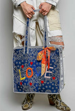 Load image into Gallery viewer, *PREORDER* love bandana quilted paisley tote bag - navy
