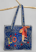 Load image into Gallery viewer, *PREORDER* love bandana quilted paisley tote bag - navy