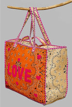 Load image into Gallery viewer, *PREORDER* love bandana colorblock quilted tote bag - orange multi