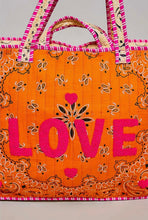 Load image into Gallery viewer, *PREORDER* love bandana colorblock quilted tote bag - orange multi
