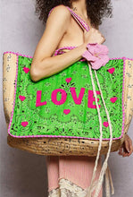Load image into Gallery viewer, love bandana colorblock quilted tote bag - green multi