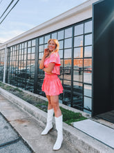 Load image into Gallery viewer, queen of sparkles: flutter top - neon pink/silver