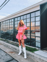 Load image into Gallery viewer, queen of sparkles: flutter top - neon pink/silver
