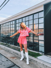 Load image into Gallery viewer, queen of sparkles: flutter top - neon pink/silver