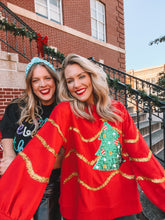 Load image into Gallery viewer, sequin christmas tree sweatshirt - red