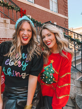 Load image into Gallery viewer, merry everything puff sleeve sweater - black