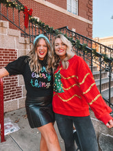 Load image into Gallery viewer, merry everything puff sleeve sweater - black