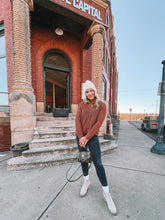 Load image into Gallery viewer, open-knit crochet hooded sweater - brick