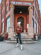 Load image into Gallery viewer, open-knit crochet hooded sweater - brick