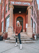 Load image into Gallery viewer, open-knit crochet hooded sweater - brick