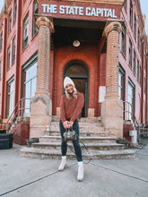 Load image into Gallery viewer, open-knit crochet hooded sweater - brick