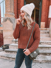 Load image into Gallery viewer, open-knit crochet hooded sweater - brick