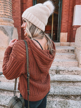 Load image into Gallery viewer, open-knit crochet hooded sweater - brick