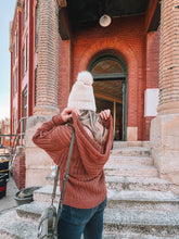 Load image into Gallery viewer, open-knit crochet hooded sweater - brick