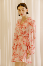 Load image into Gallery viewer, floral print long sleeve ruffled mini dress - pink floral