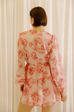 Load image into Gallery viewer, floral print long sleeve ruffled mini dress - pink floral