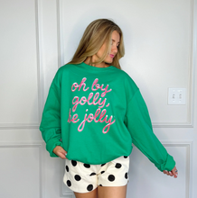 Load image into Gallery viewer, oh by golly be jolly christmas sweatshirt - green