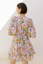 Load image into Gallery viewer, floral v-neck asymmetrical hem mini dress - pink multi