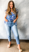 Load image into Gallery viewer, printed v-neck flutter sleeve top - blue combo