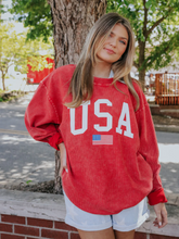 Load image into Gallery viewer, charlie southern: USA flag corded sweatshirt - red