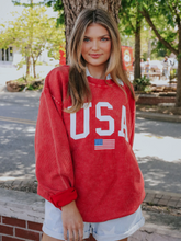 Load image into Gallery viewer, charlie southern: USA flag corded sweatshirt - red