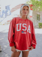 Load image into Gallery viewer, charlie southern: USA flag corded sweatshirt - red