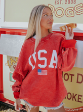 Load image into Gallery viewer, charlie southern: USA flag corded sweatshirt - red